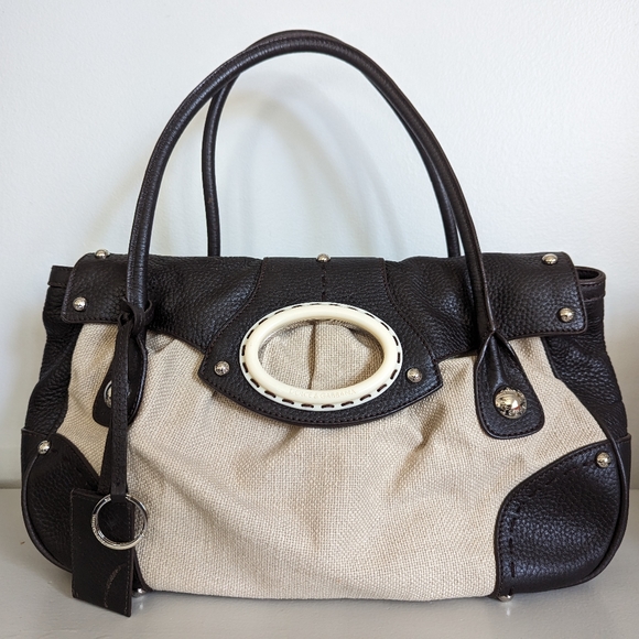 Dolce&Gabbana Beige Canvas Brown leather shoulder bag EUC Gorgeous! - Picture 1 of 9